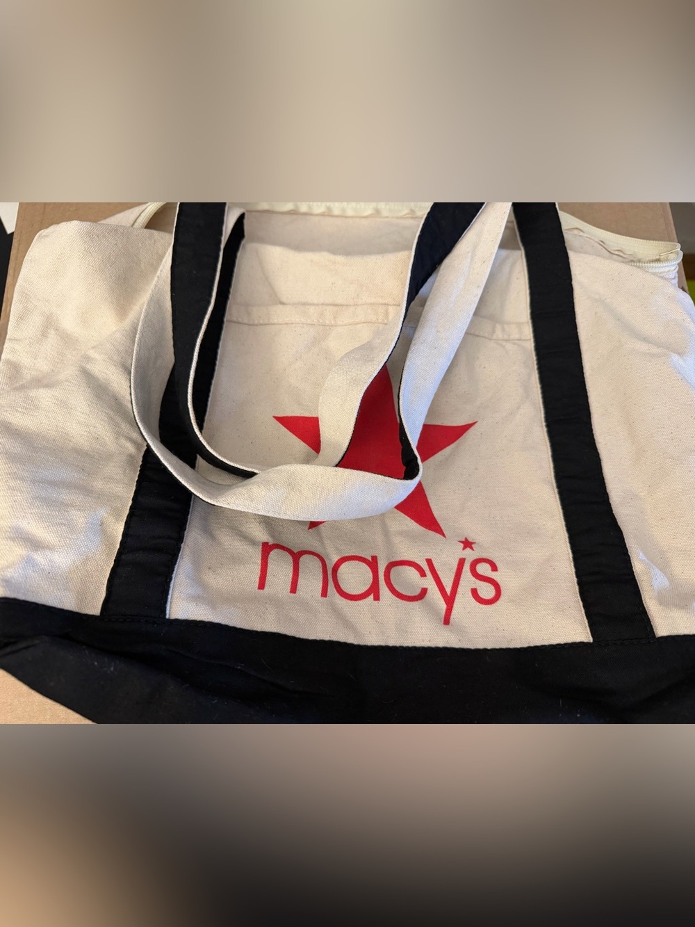 Macy's Canvas Tote in Natural, Black and Red